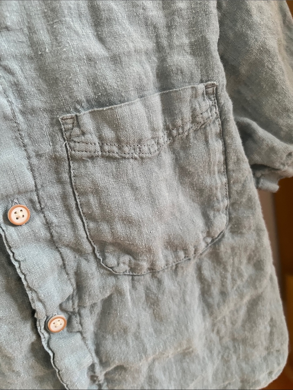 Zara kids Linen-Blend Short Sleeve Shirt in Dusty Blue - Picture 5 of 5